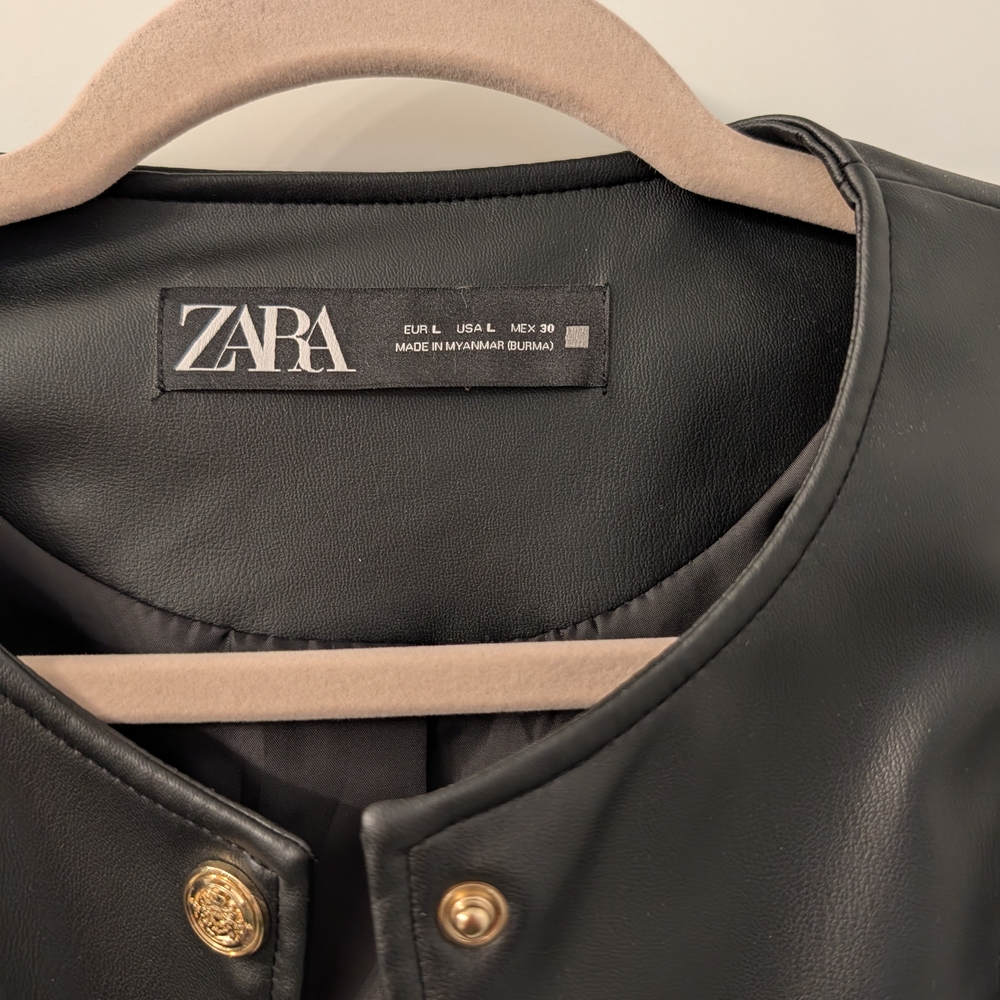 Zara Black Leather Jacket with Gold Accents - Picture 2 of 4